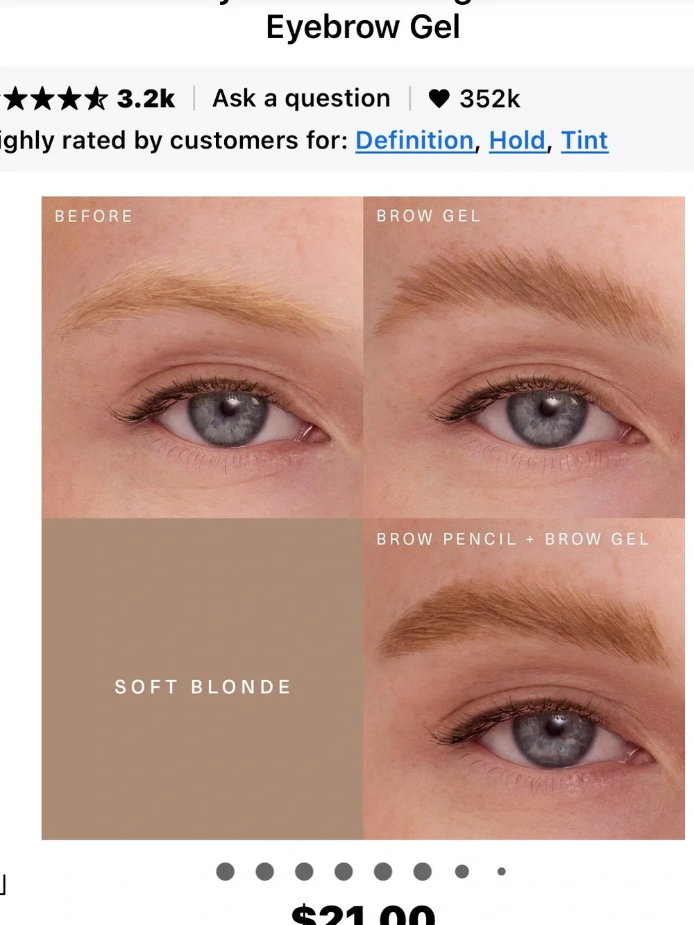 Rare Beauty Tinted eyebrow gel in soft blonde